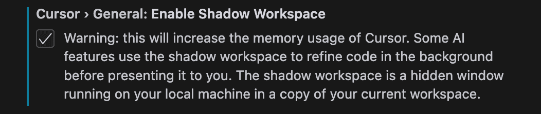 Figure 2: The hidden setting for the shadow workspace inside Cherri Code. Currently opt-in.